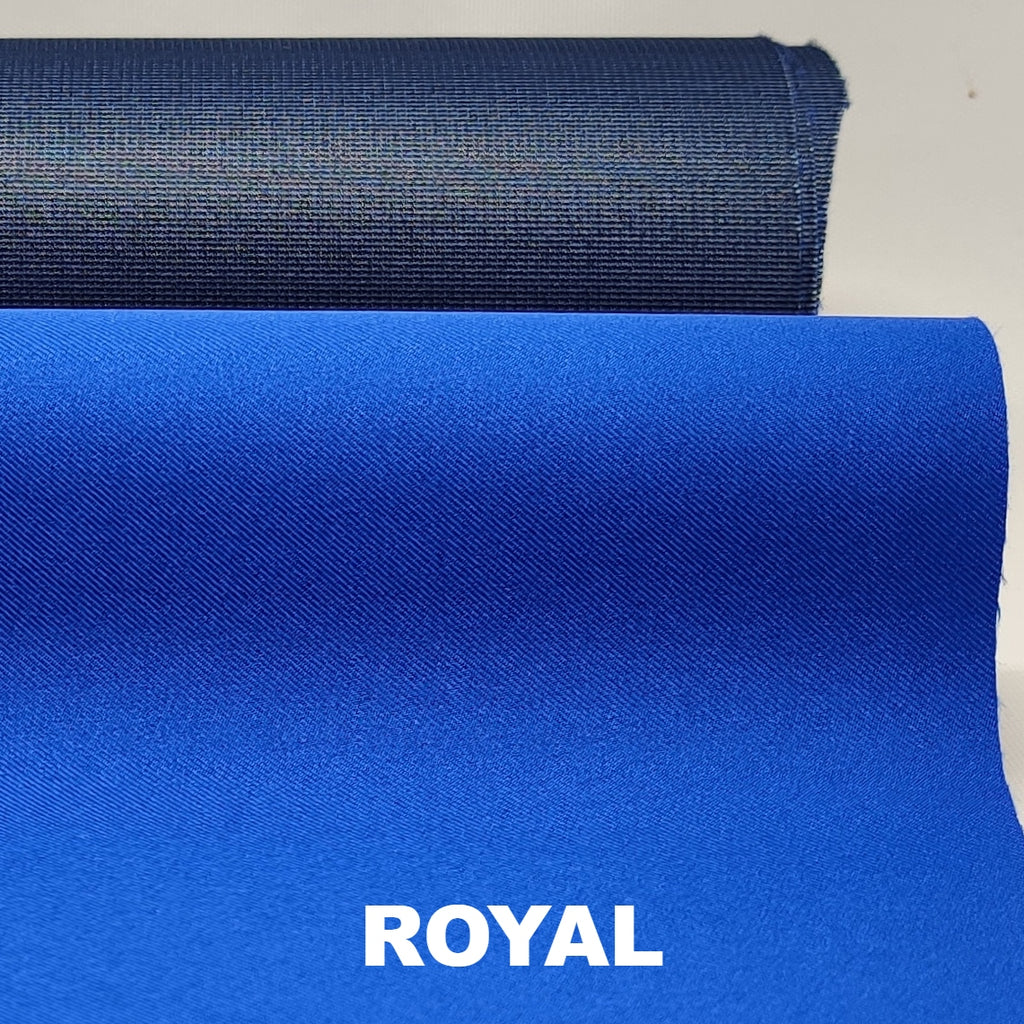 royal blue, breathable waterproof polyester twill fabric with navy blue underside from profabrics