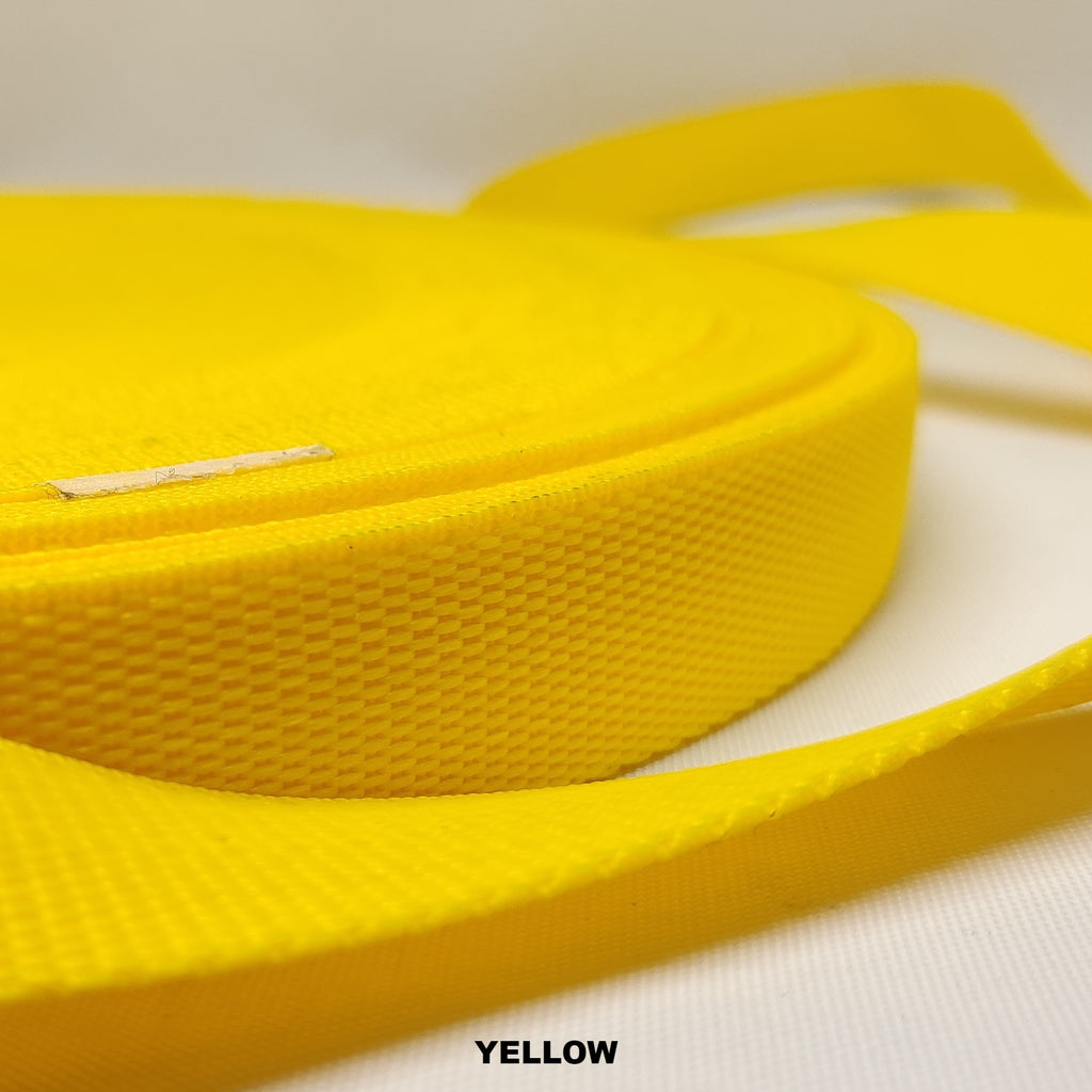 Yellow polypropylene traditional weave webbing 20 millimetres, limited clearance