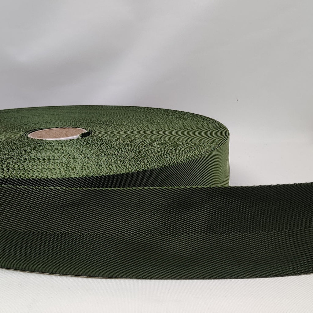 Olive green 50 millimetre soft nylon herringbone webbing