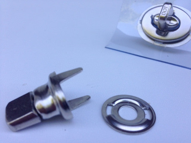 Nickel plated brass fabric to fabric base plate turnbutton