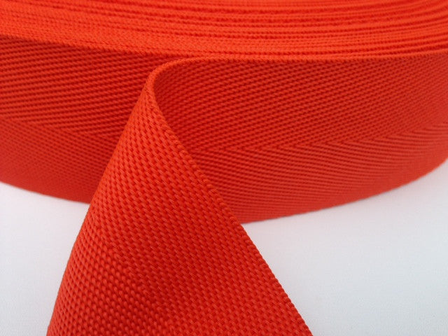 Orange 50 millimetre polypropylene V-Twill webbing