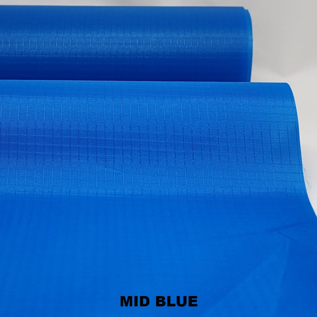 Mid blue waterproof ripstop nylon fabric limited clearance