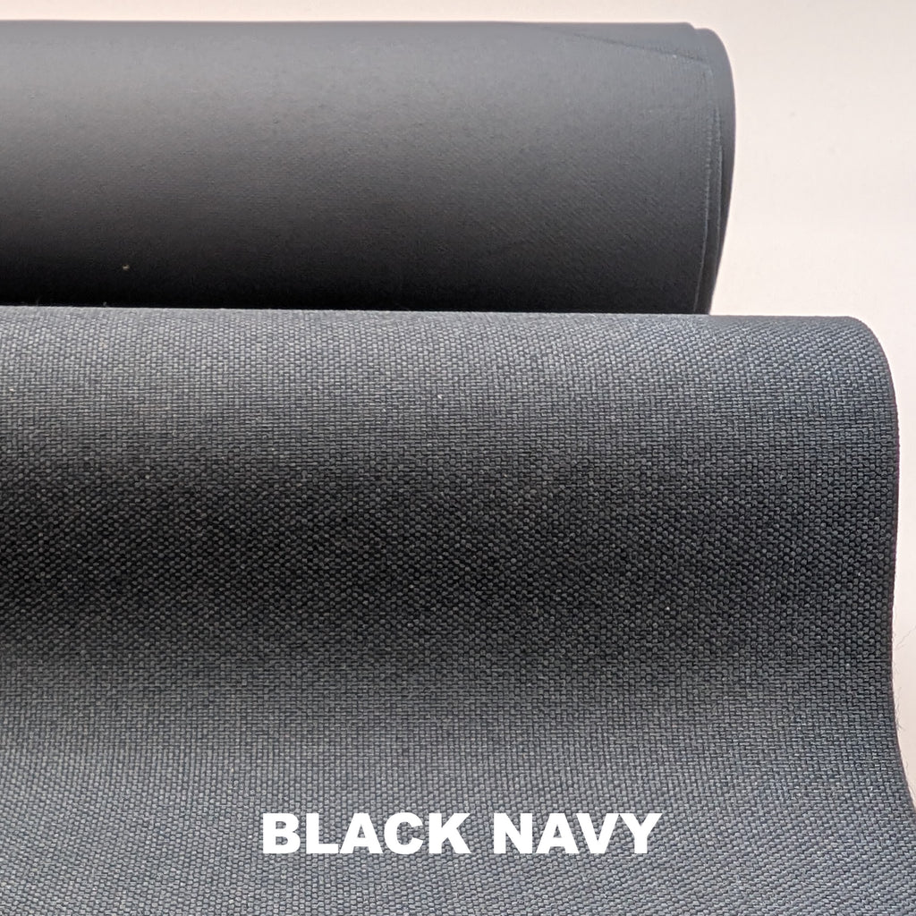 Roll of black navy fabric on white background