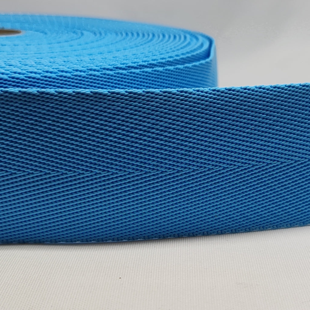 Sky blue 50 millimetre polypropylene V-Twill webbing
