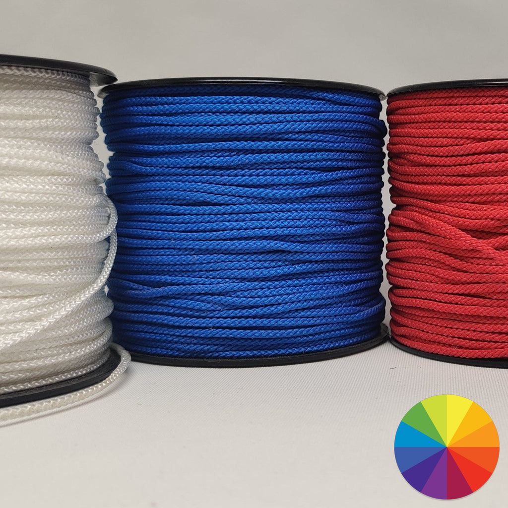 Reels of 2 millimetre polypropylene cord shown avaialbe in multiple colours