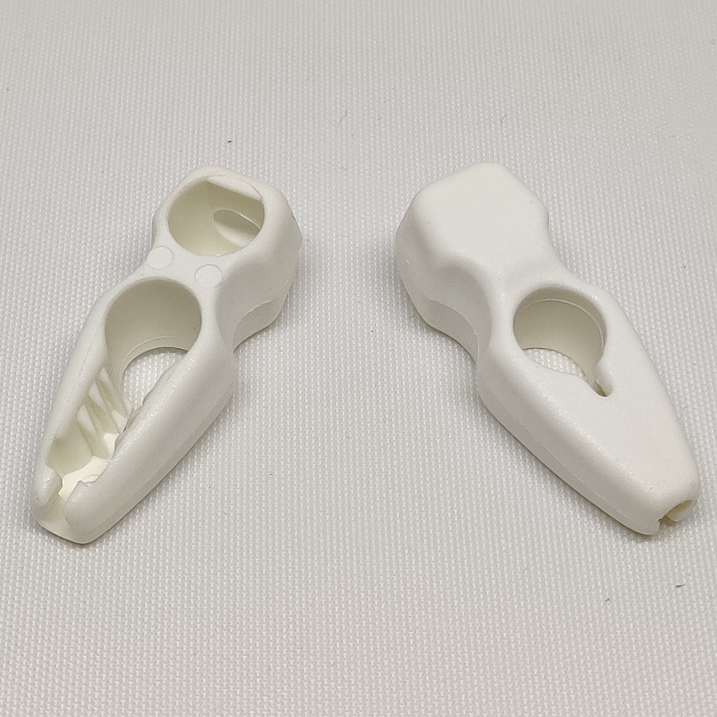 White plastic shockcord adjustor hooks