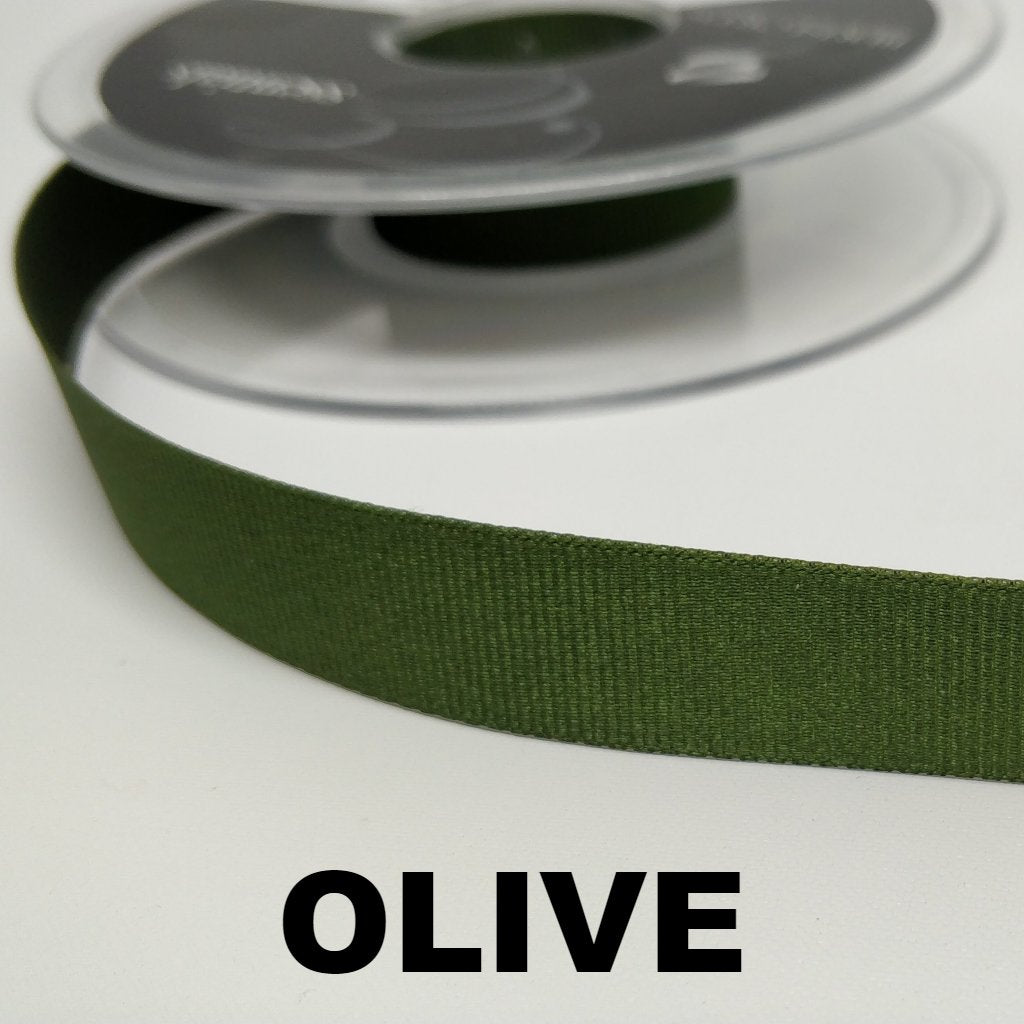 Olive 16 millimetre grosgrain ribbon tape