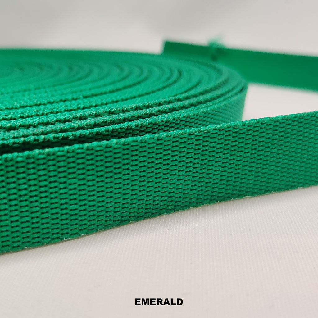 Emerald green polypropylene traditional weave webbing