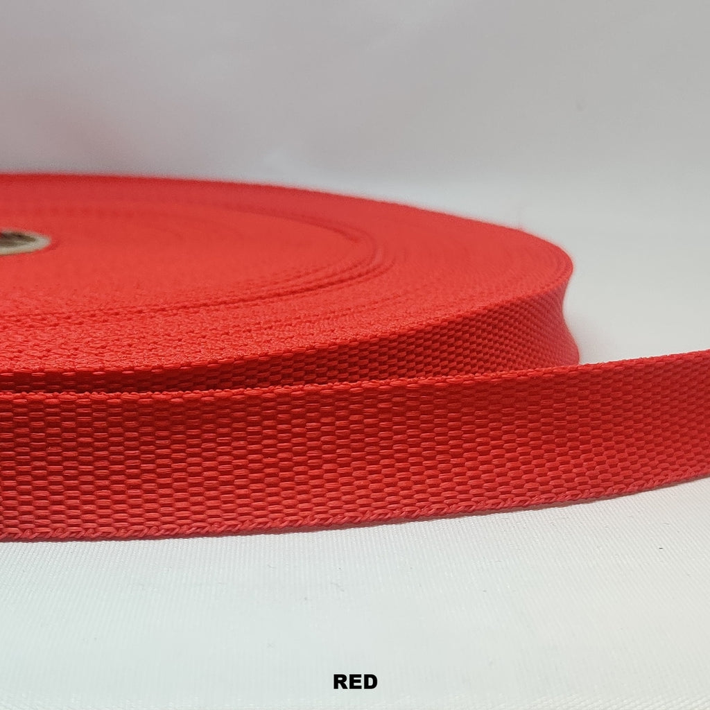 Red polypropylene traditional weave webbing 20 millimetre, limited clearance