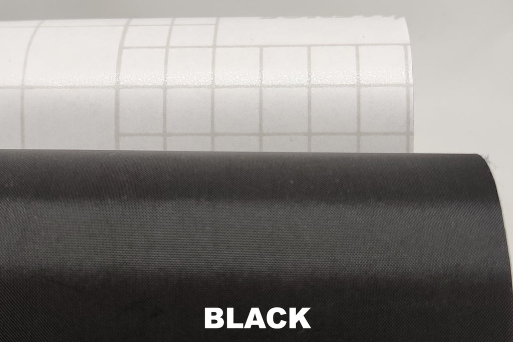 Black adhesive Dacron with white grid-pattern underside
