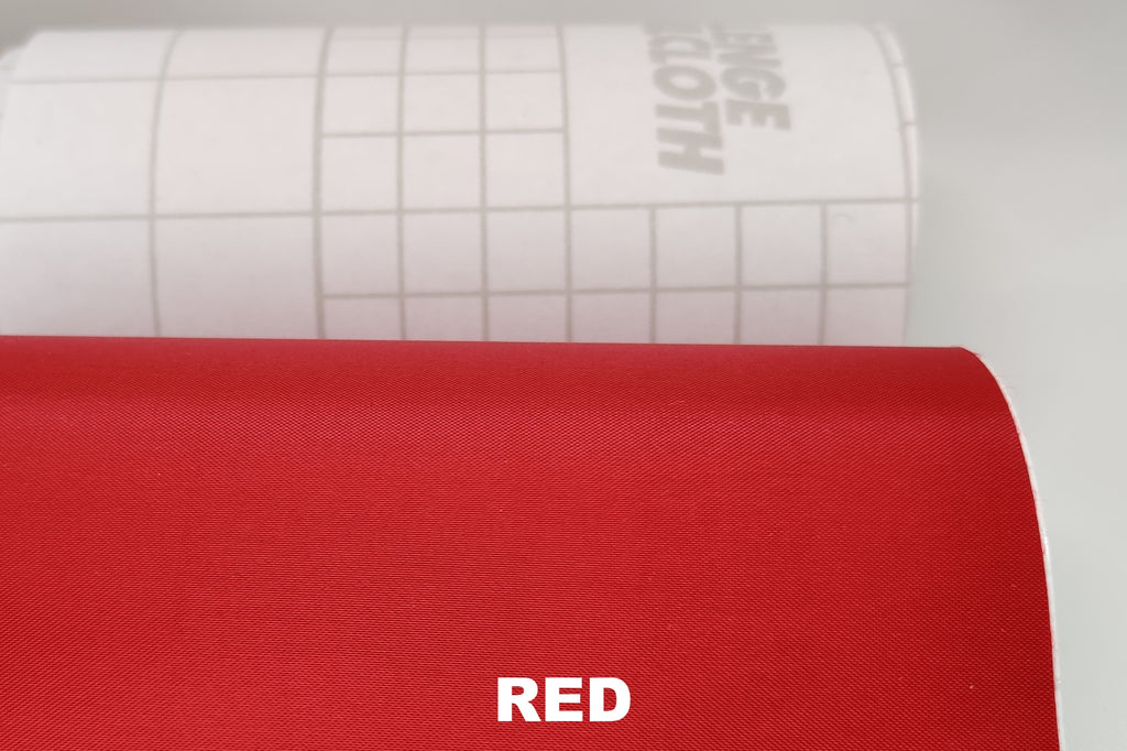 Red adhesive Dacron with white grid-pattern underside