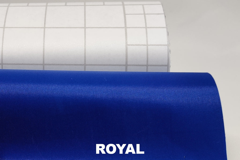 Royal blue adhesive Dacron with white grid-pattern underside