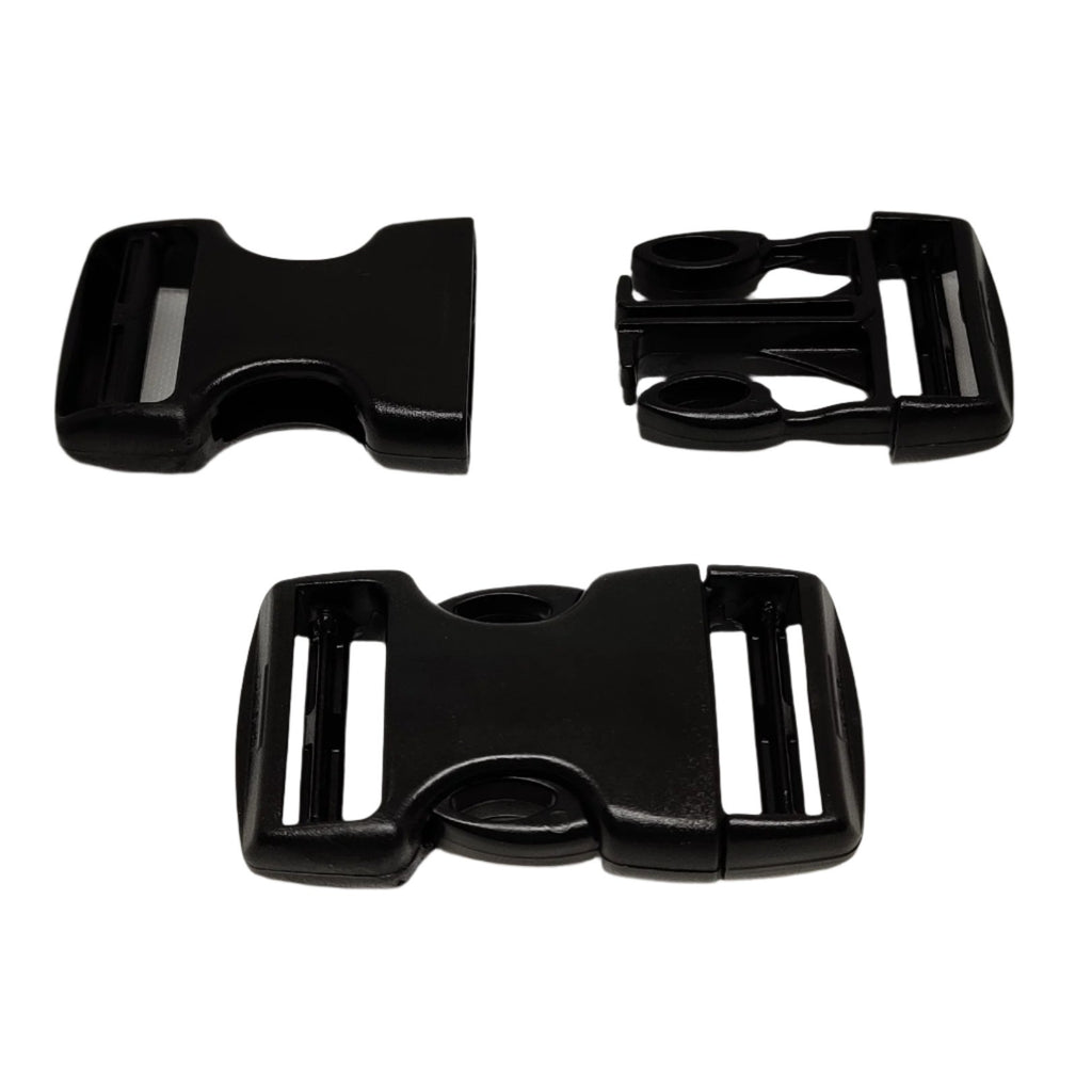 Black plastic double side-release buckles from ITW Nexus available in different sizes