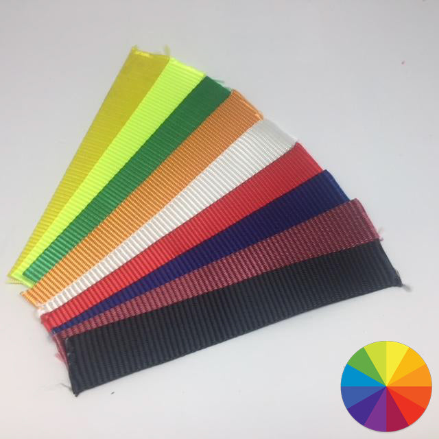 Traditional weave 25 millimetre polyester webbing  available in multiple colours