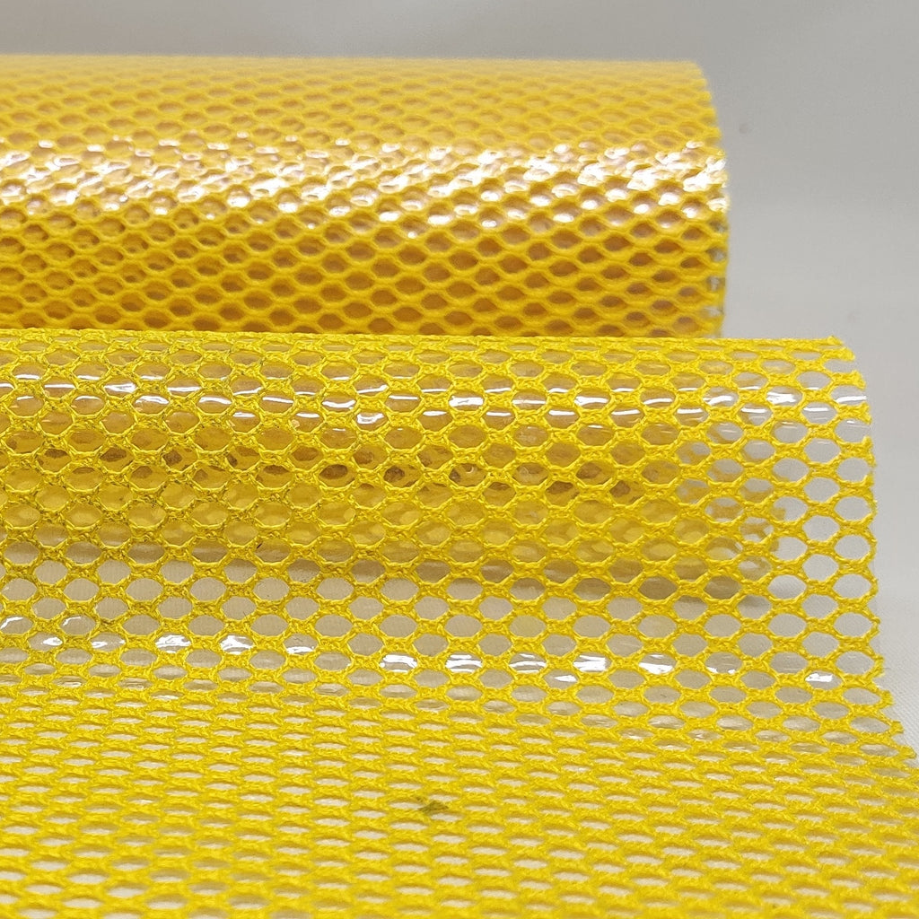 Yellow knit mesh with clear waterproof membrane underside