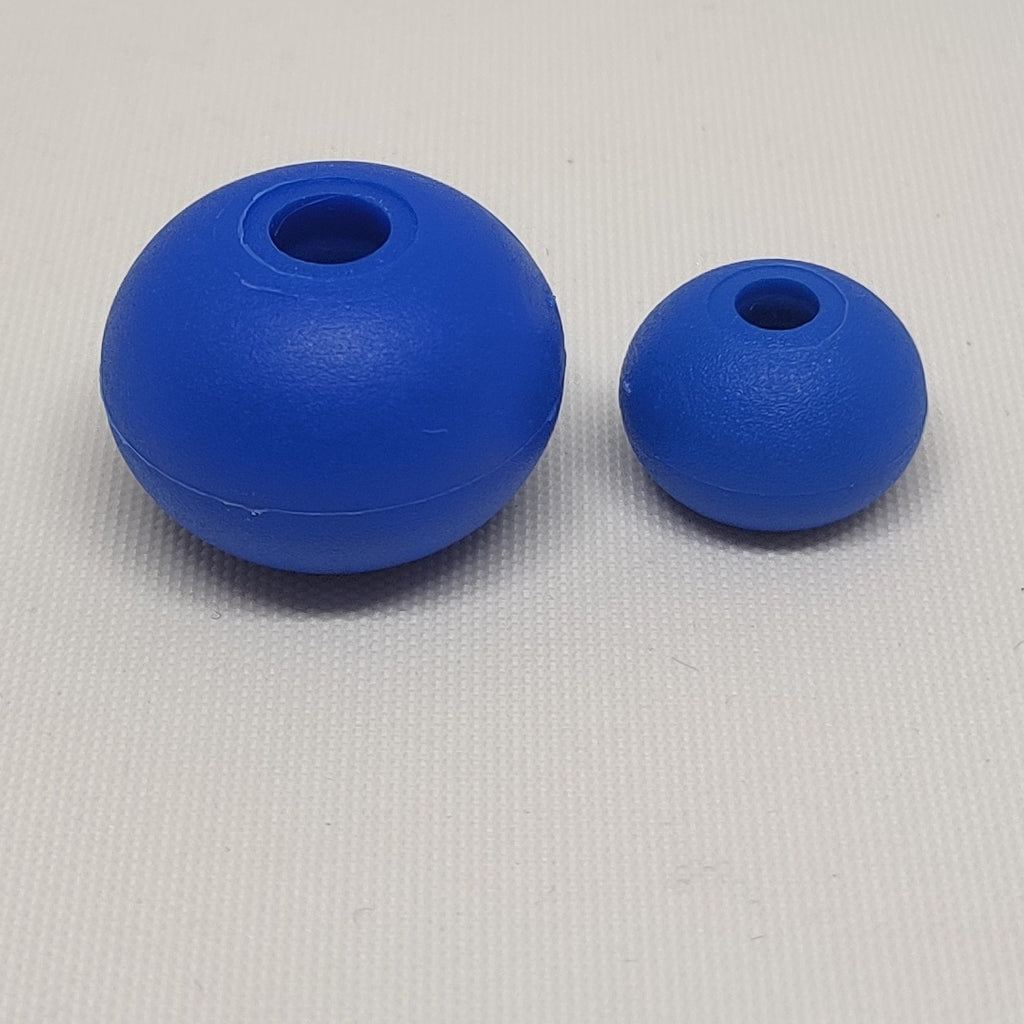 Royal blue plastic rope stoppers, left 6 millimetres, right 4 millimetres