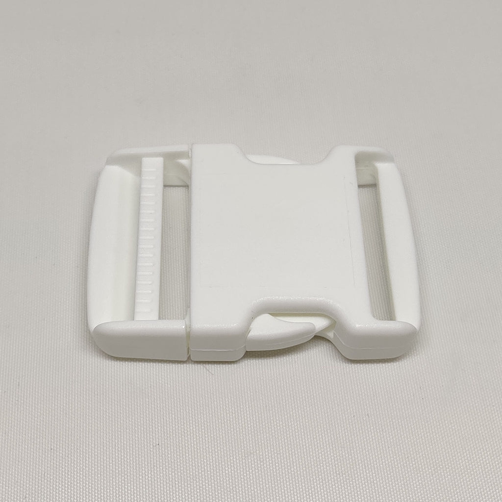 White plastic Europa 50 millimetre side release buckles from ITW Nexus