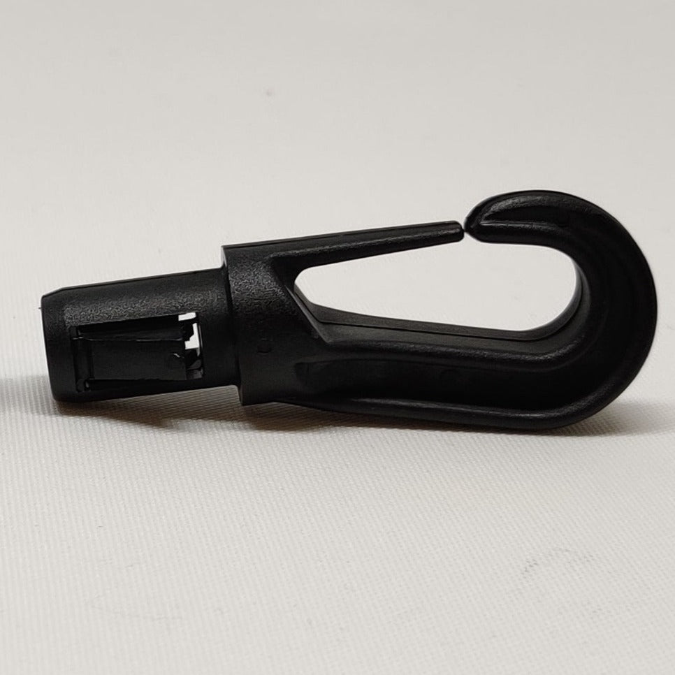 Black plastic 8 millimetre shockcord hook