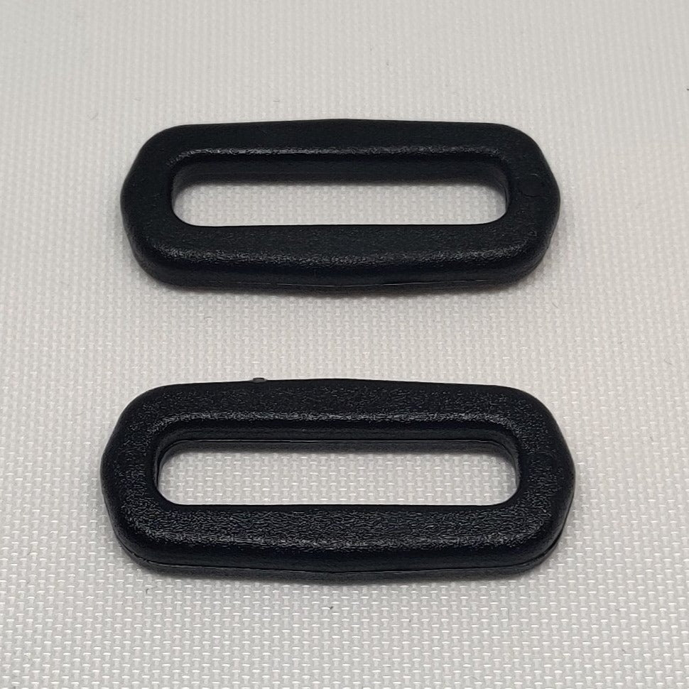 Two black plastic 20 millimetre square rings from ITW Nexus