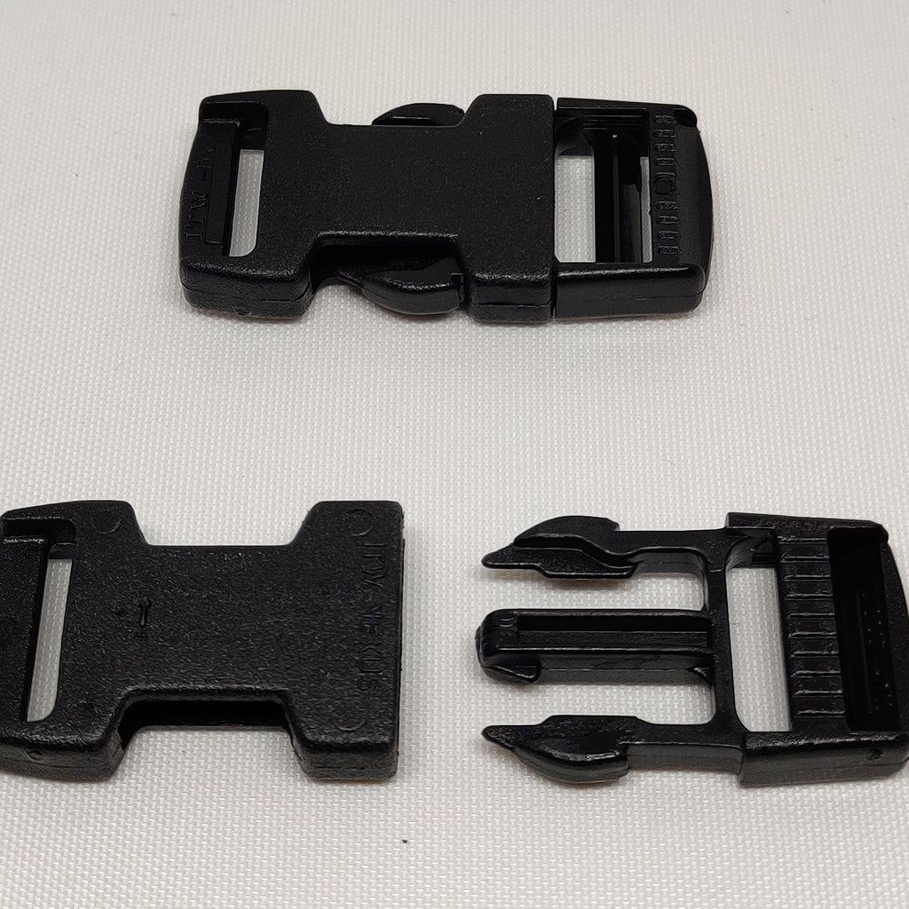 Black plastic 20 millimetre side release buckle from ITW Nexus