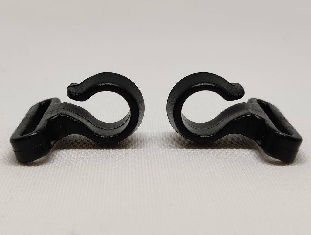 Two black webbing hooks