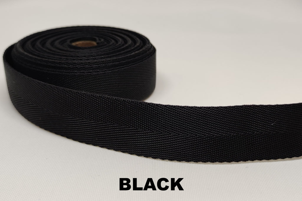 Black 25 millimetre soft nylon herringbone webbing