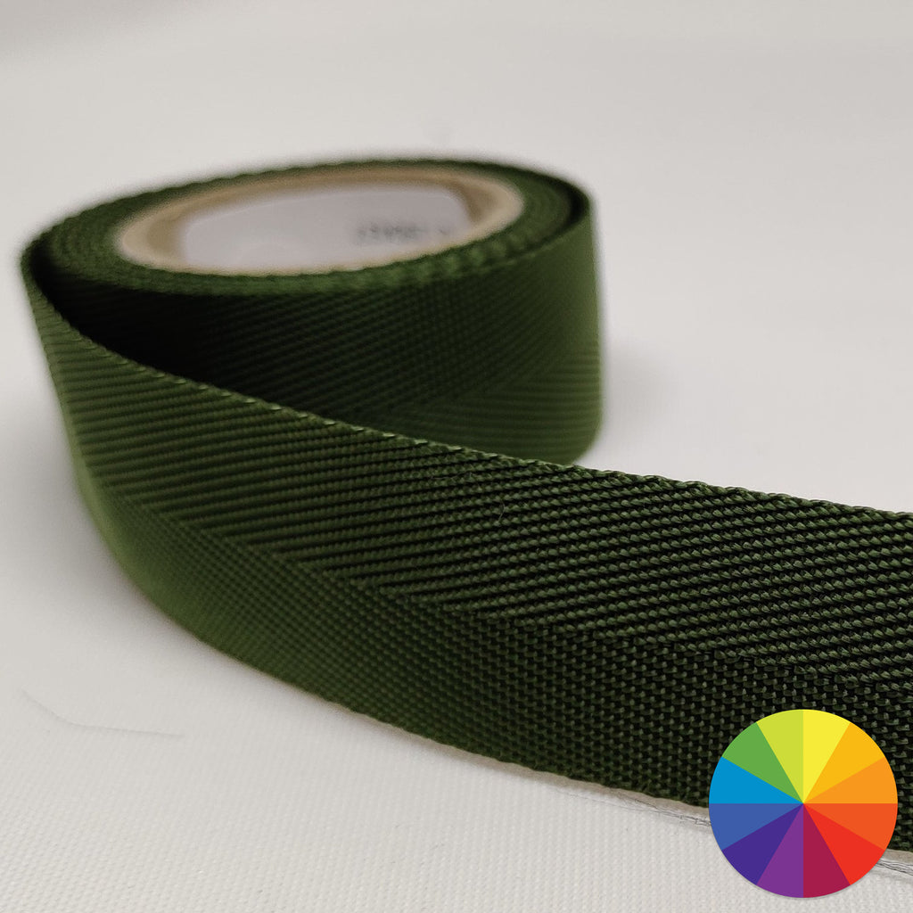 25 millimetre soft nylon herringbone webbing available in multiple colours