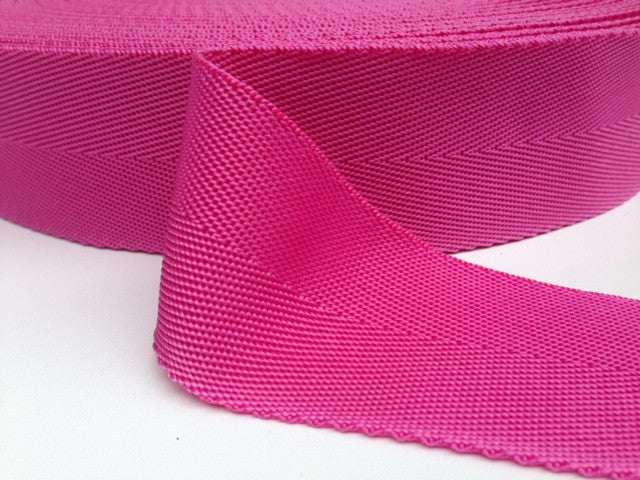 Cerise pink 50 millimetre polypropylene V-Twill webbing
