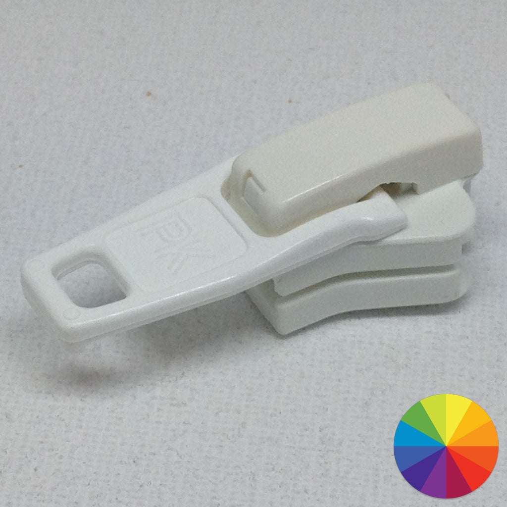 Plastic single Z1091 zip slider available in multiple colours