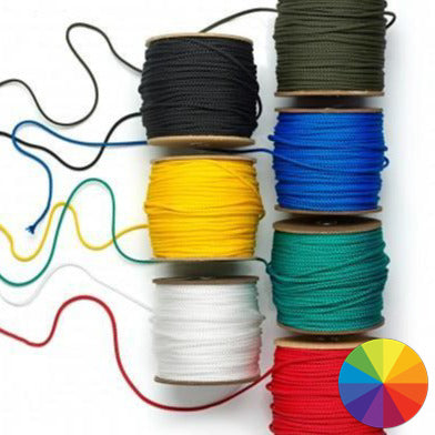 Reels of 3.5 millimetre soft braid polypropylene cord shown available in multiple colours